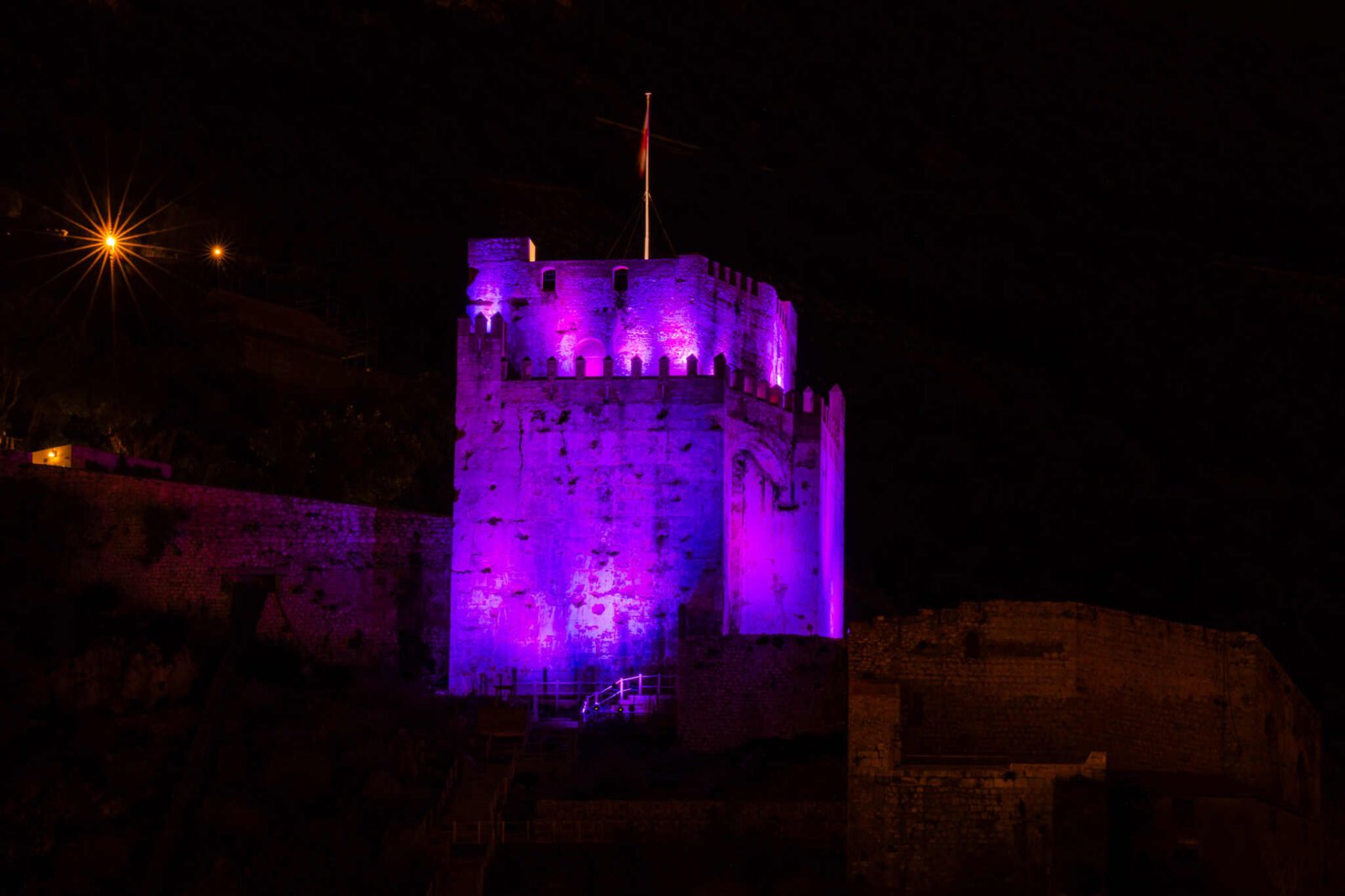 moorish castle at night