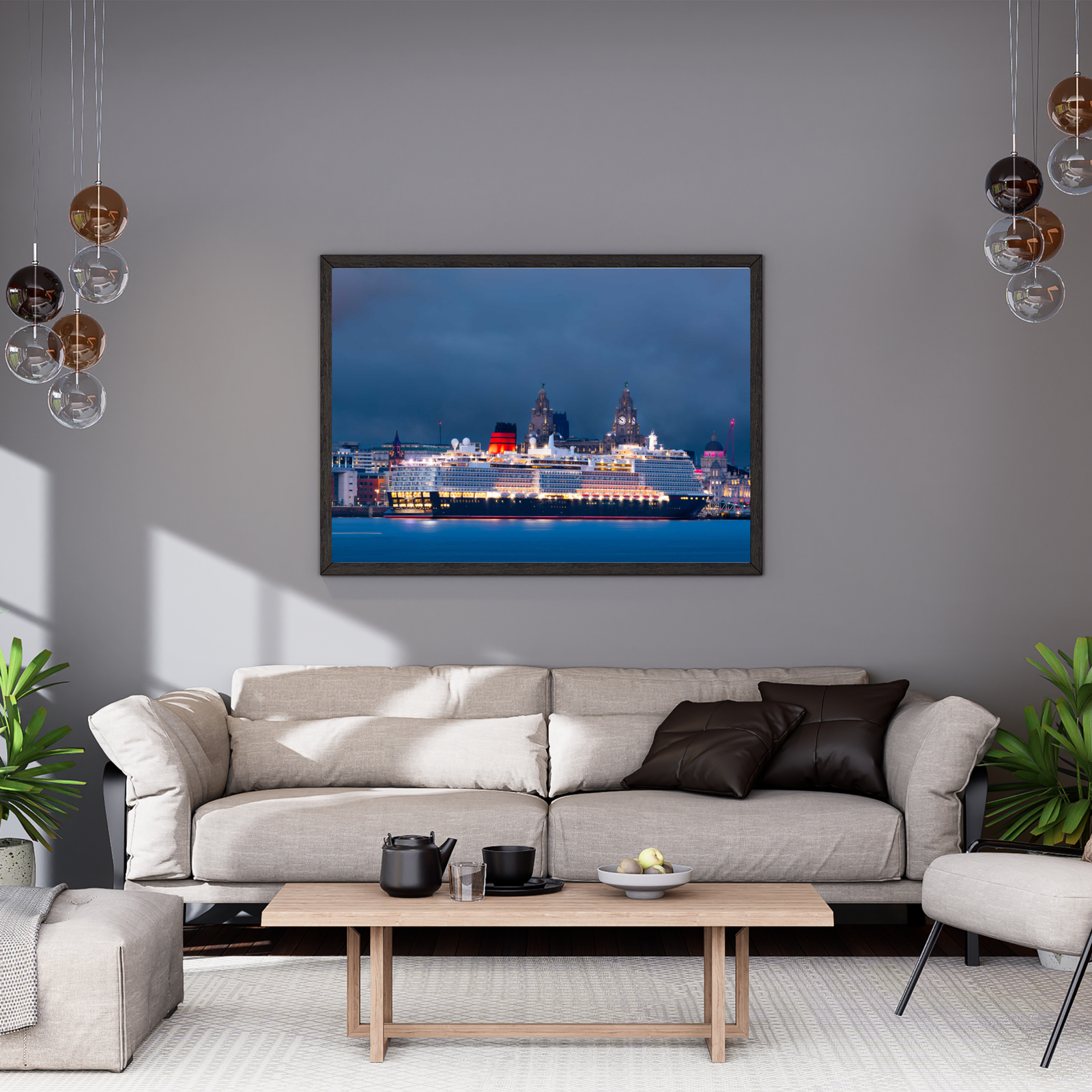 queen anne docked in liverpool with the stunning skyline