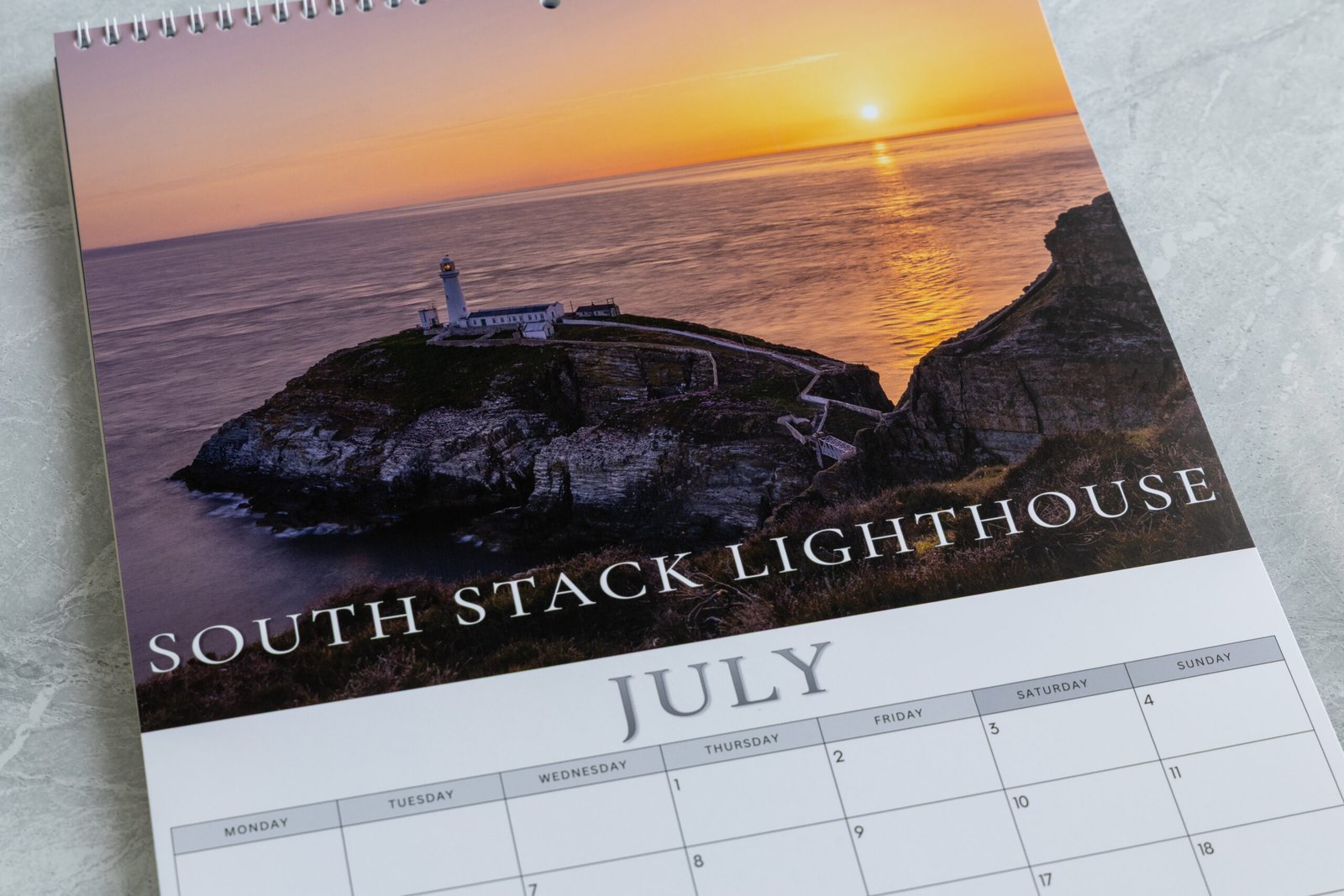 Close-up of a monthly layout inside the North Wales 2027 calendar